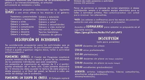 Convocatoria – XII Coloquio Nacional sobre las Mujeres: Precariedades, Resistencias y Feminismos