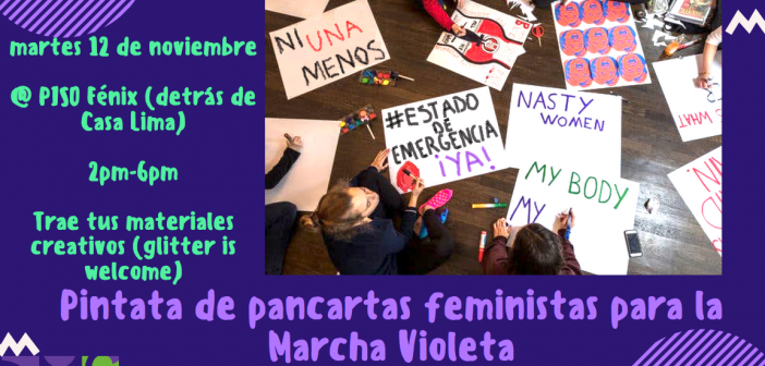Pintata de pancartas feministas para la Marcha Violeta
